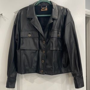 Faux leather shirt jacket (shacket)